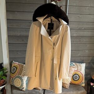 Ivanka Trump Cream Trench Coat with Dark Brown Collar